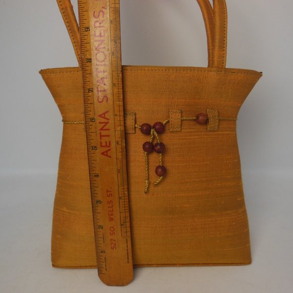 Thai silk  bag, Beautiful  Gold color hand bag ,Spring bag 9 By 9 in. - Picture 4 of 9